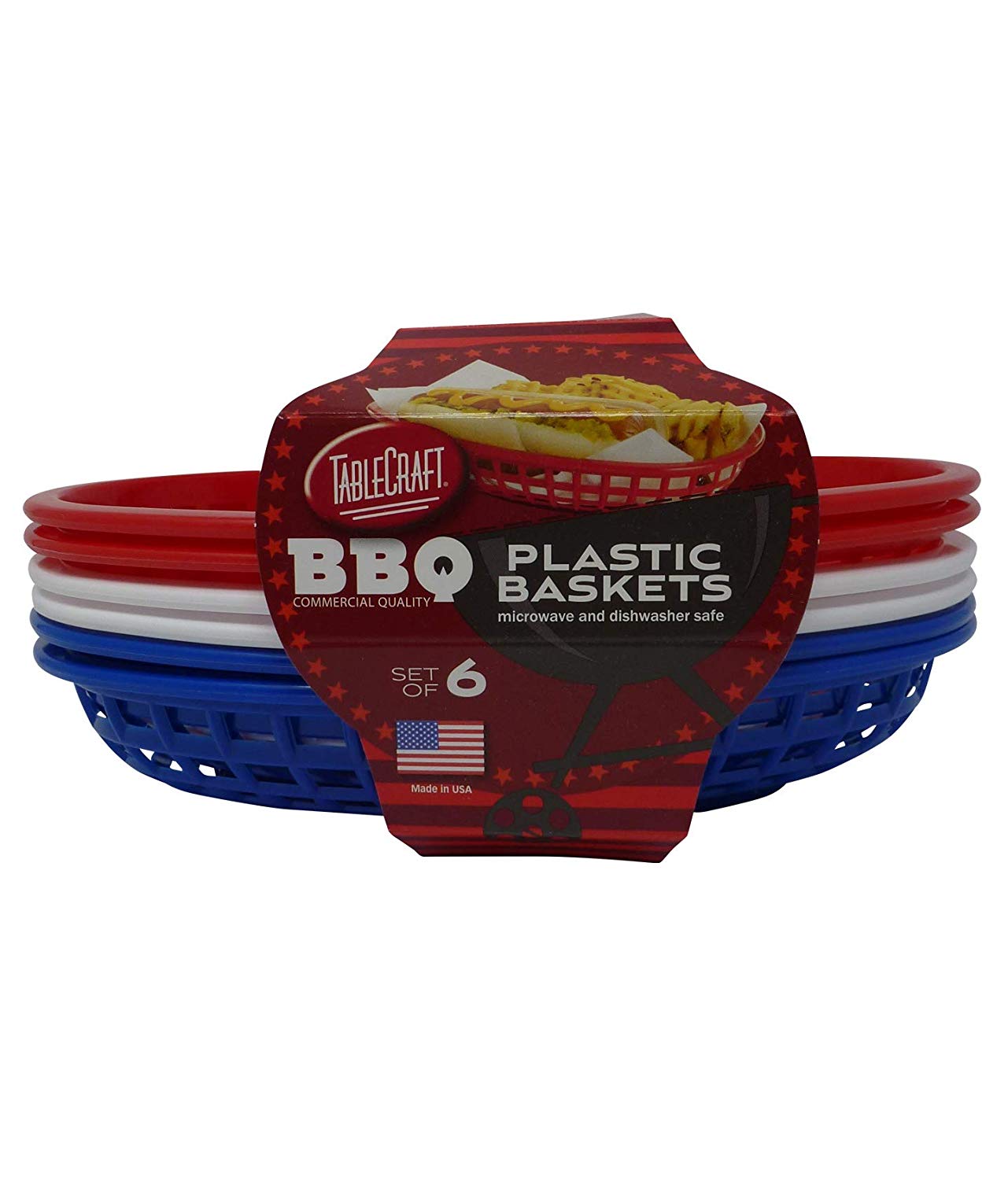 Tablecraft Set of 6 Plastic Baskets - BBQ Sandwich Fish